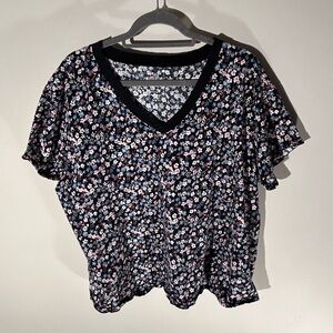 Torrid Black Floral V-Neck Blouse